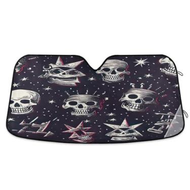 Imagem de ATTX Pára-brisas de carro padrão de caveira colorida 139.7 cm x 70.1 cm escudo solar universal com proteção UV, persiana de janela frontal automática dobrável para caminhões Sedans SUVs #427