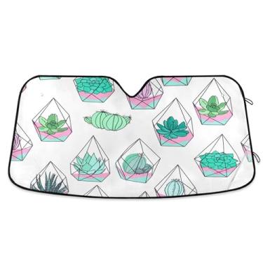 Imagem de SEHANY Pára-brisa de carro cacto planta verde para-sol dobrável janela frontal protetor de viseira solar para carro, SUV, caminhão - Mantenha o veículo fresco, 139 x 70 centímetros