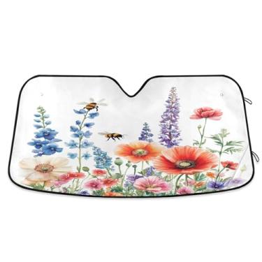 Imagem de ATTX Wildflower Meadow Para-brisa para carro 144.8 cm x 80.0 cm Protetor solar universal com proteção UV, persiana de janela frontal automática dobrável para Sedans SUVs caminhões #761