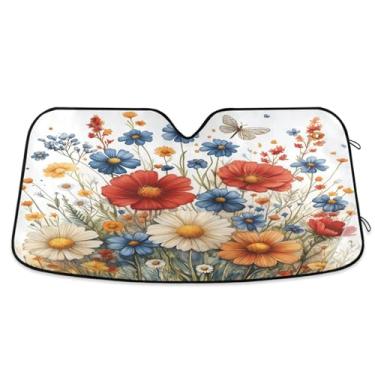 Imagem de ATTX Pára-brisas de carro com ervas e flores coloridas 134.6 cm x 59.7 cm Protetor solar universal com proteção UV, persiana de janela frontal automática dobrável para caminhões Sedans SUVs #890