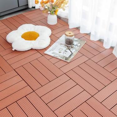Imagem de Azulejos de piso de convés interligados de plástico 30,5 cm x 30,5 cm, piso de pátio externo à prova d'água para uso em todos os climas, pavimentadoras de caminho para varanda piscina varanda quintal