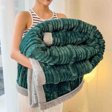 Imagem de Cobertor de lã, cobertor e mantas pesado, fofo, feminino, masculino, adulto, cachecol longo duplo para sofá, inverno, grosso e quente, macio e confortável, lavável na máquina (verde A, 100 x 120 cm)