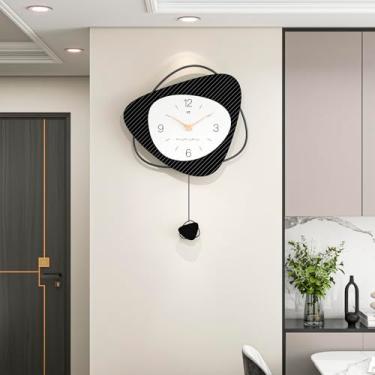 Imagem de JTWALCLOCK Relógio de parede grande para decoração de sala de estar, relógio de parede com pêndulo decorativo moderno, preto, sem tique-taque, operado por bateria para quarto, cozinha, escritório