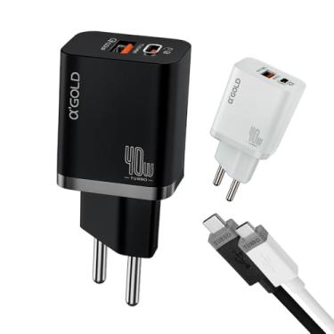 Imagem de Carregador Ultra Rápido 40W com cabo turbo USB-C – Carregamento Turbo, Seguro e Potente com Duas Entradas USB-C e USB-A para Smartphones, Tablets e Outros Dispositivos