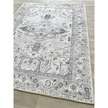 Imagem de Tapete persa moderno envelhecido, terracota vintage inspirado medalhão geométrico, tapetes de área grande para sala de estar, quarto, banheiro, cozinha, casa (861GG, 1,8 x 1,88 m)