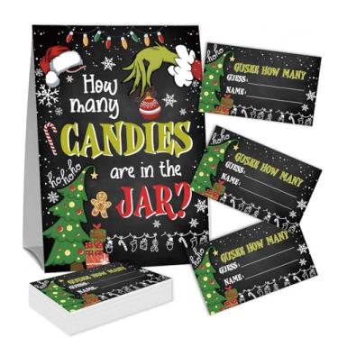 Imagem de Placa Guess How Many Candies (1 placa de pé e 50 cartões de adivinhação) Kit de cartas de jogo de atividades com tema de arco rosa para chás de bebê, festas de recém-nascidos, chá de noivado de