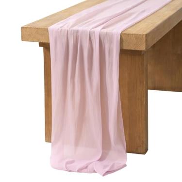 Imagem de Ling's Moment Caminho de mesa rosa de 3,5 m com brilho prateado para recepção de casamento, decoração rústica boêmia, decoração de mesa de chá de panela