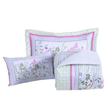 Imagem de Kit Edredom Solteiro Infantil Estampado Girl – 4 Peças (Edredom + Porta Travesseiro + Almofada Cheia) – Tecido 300 Fios Toque Macio e Estampa Digital (Jardins)