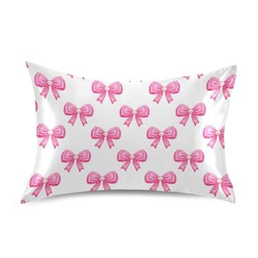 Imagem de SEHANY Capas de almofada de seda com laço rosa para cabelo e pele, capas de almofada de cetim respiráveis macias e refrescantes com fecho de envelope, tamanho king (51 x 66 cm)