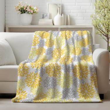 Imagem de Horaldaily Cobertor de flanela laranja amarelo cinza dália pinnata, primavera, verão, floral, macio, felpudo, aconchegante, cobertores de lã para sofá, cama, descanso, presentes ideais para crianças e