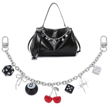 Imagem de LuneClat Pingente de corrente de bolsa para bolsa de mão - Y2K Cherry 8 bola dados quatro pontas estrela corrente de substituição gótica, correntes decorativas para carteira, bolsas de ombro