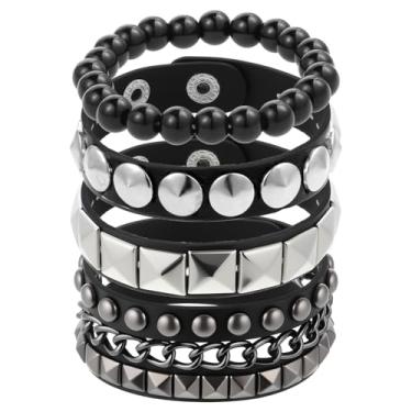 Imagem de Vin Beauty 4 pulseiras de couro cravejadas para homens e mulheres, pulseiras de couro punk cravejadas de rock emo punk rock joias góticas para roupas vintage