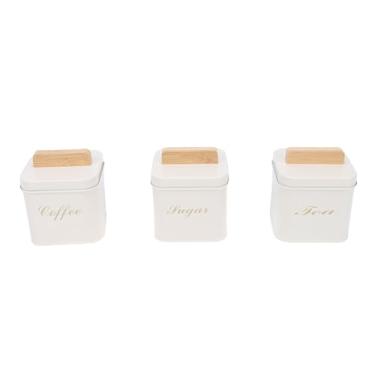 Imagem de Fabater Vasilha, 3 PCS Latas de chá de Folha-de-flandres, Recipiente de Armazenamento Hermético Com Alça de Madeira para Sacos Soltos, Recipiente de chá de 4,13x4,13" (Bege)