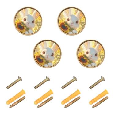 Imagem de CEBUGI Conjunto de 4 puxadores de armário de girassol de coelho com parafusos puxadores de armário de cozinha para gaveta porta guarda-roupa cômoda