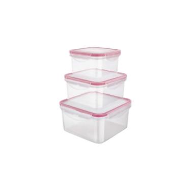 Imagem de Conjunto 3 Potes Herméticos Quadrados, Plástico Transparente com Tampa Branca, 60ml, 160ml e 380ml, com Travas de Segurança