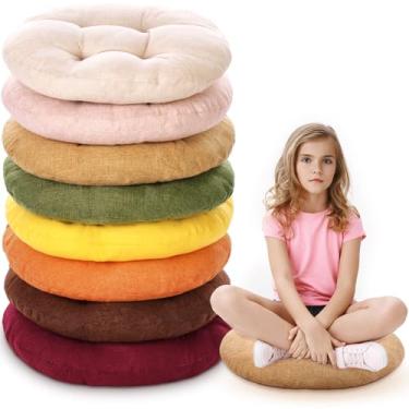 Imagem de Fumete 8 peças de almofadas redondas de 40,6 cm para crianças e crianças, almofada de chão de móveis de sala de aula flexíveis para casa, creche, pré-escola, ioga e meditação (outono)