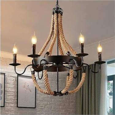 Imagem de Lâmpada de Pendente Corda Cana Rustica Retrô Loft Chandelier Vintage Industrial para Cozinha Sala Estar Restaurante Fácil Instalar Design Moderno Elegante E14