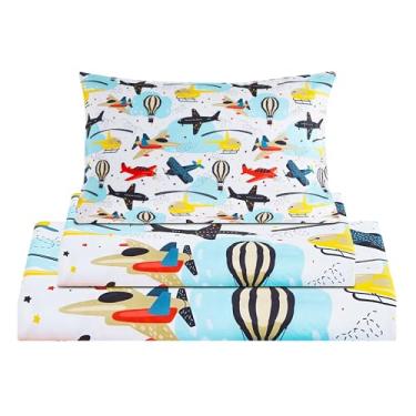Imagem de Viviland Jogo de lençol solteiro com 3 peças de microfibra macia e lençol de cima com estampa de balão de ar quente - para crianças e crianças pequenas