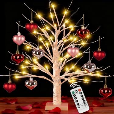 Imagem de [Temporizador] 61 cm, 72 cm, bétula iluminada com LED, 12 peças, ornamentos, 8 modos de iluminação, LED, luz de bétula, pré iluminada, para decoração de dia dos namorados (luzes LED quentes)