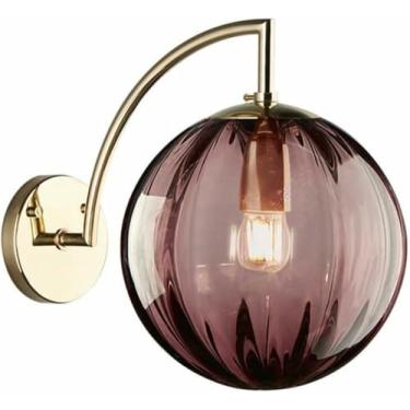 Imagem de WLHAZMWY Candeeiro de parede moderno 1-luz bronze arandela de parede com sombra de vidro globo, luz interna e lâmpada para quarto, cabeceira, corredor, hall de entrada (roxo)