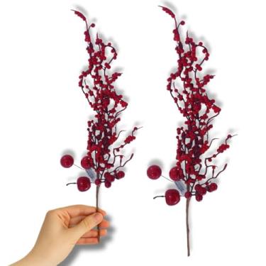 Imagem de Kit com 2 Galhos Decorativos, Azevinho 65cm com Frutinhas Vermelhas | Haste Natalina Realista para Arranjos, Árvores, Guirlandas e Decoração | Enfeite de Natal e Festas de Final de Ano