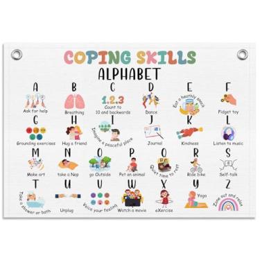 Imagem de Coping Skills Alfabeto Berçário Tapeçaria Banner para pendurar na parede, pôster do alfabeto ABC, decoração de tapeçaria de sala de aula, bandeira de lona para sala de jogos em casa, quarto/006