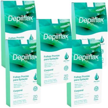 Imagem de Kit 5 Folhas Prontas Corporais Depilação Cera Depilflax Aloe Vera 100U