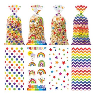 Imagem de Sacos de guloseimas de celofane com laços torcidos - 50 peças 12,7 x 26,9 cm colorido arco-íris cello sacos de presente de plástico transparente, sacos de lembrancinha de festa, 4 estilos