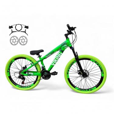 Imagem de Bicicleta Aro 26 Vikingx Tuff Freio Hidráulico 21v Freeride Rodas Vmaxx Suspensão Pneu Flame Verde X25