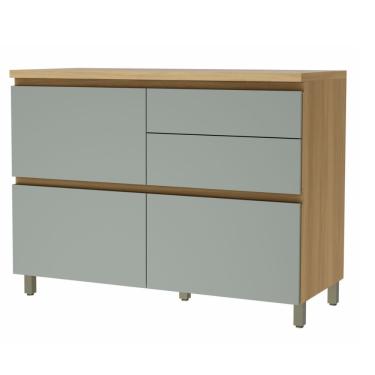 Imagem de Balcão Gabinete De Cozinha 1,20m 1 Porta 4 Gavetas 100% Mdf Raissa Nesher Madeirado / Verde