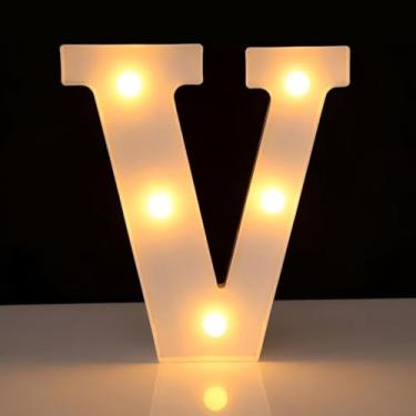 Imagem de Letreiro de LED com letra V, sinal iluminado do alfabeto para decoração de casa, decorações de festa de casamento de aniversário - V branco
