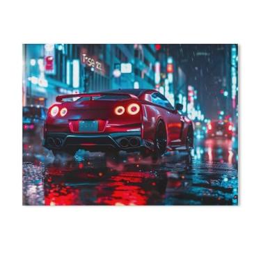 Imagem de HouLaiZhe Chuva Noite Japonesa Esportes R35 Jdm Cartazes de Carro Tela Estética Decoração de Quarto Pintura de Parede Impressões Sala de Galeria Decoração de Parede para Quarto Sala de Estar