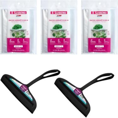 Imagem de Kit 2 Rodo de pia Preto e 3 Saco Hermético 1 Litro