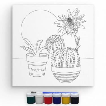Imagem de Kit Tela Para Pintura Com Tinta E Pincel Canvas 20x20cm (Cactus)