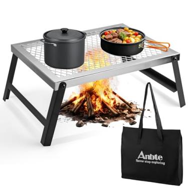 Imagem de Anbte Grelha dobrável de 40,6 cm x 30,5 cm, grelha de malha de aço resistente, acabamento cromado com pernas dobráveis, equipamento de cozinha portátil para acampamento ao ar livre, churrasqueira