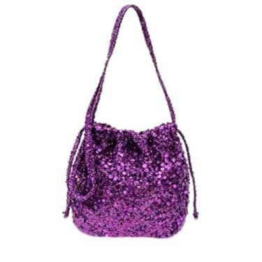 Imagem de Bolsa tiracolo feminina de lantejoulas brilhantes para festas noturnas, Roxa, Medium, Mochila casual