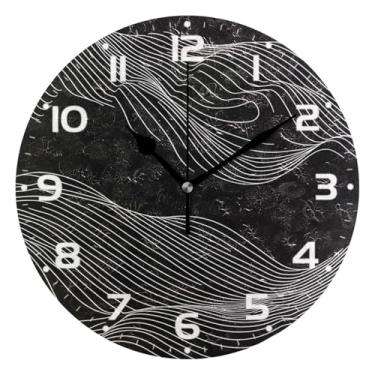 Imagem de JUZIHAI Relógio de parede com linha de onda abstrata, silencioso, sem tique-taque, relógios de parede redondos operados por bateria, fácil de ler, relógio decorativo de parede para casa, cozinha, sala