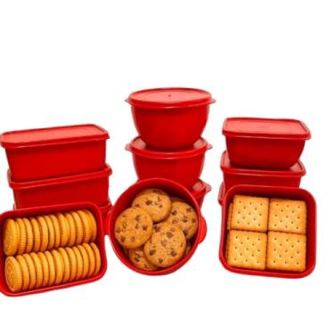 Imagem de Kit com 12 Potes Plasticos Para Alimentos Frezer Geladeira(VERMELHO)