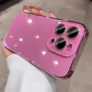 Imagem de Capa protetora de luxo com revestimento cromado e acabamento brilhante para iPhone 15, 16 Pro Max, Air 14, 13, 12 e 11, com lente de vidro cristal (para iPhone 12 Pro Max/Vermelho Rosado).