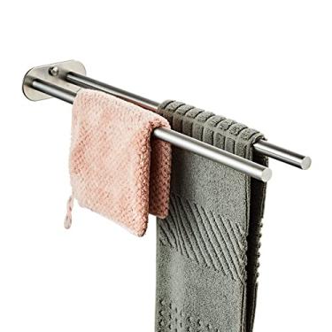 Imagem de uhyOHF Toalheiro para banheiro, suporte de toalha de braço duplo, trilho de barra de toalha de aço inoxidável 304, prateleira de parede para suporte de toalha de mão de banheiro (