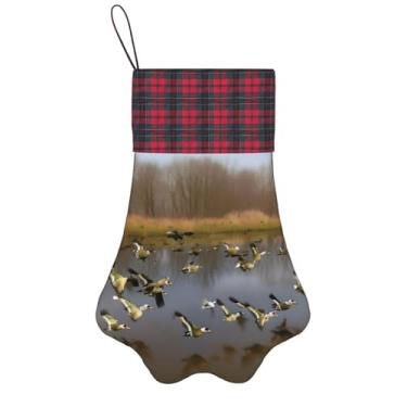 Imagem de SKKNT Caça voando patos selvagens impressão meias de Natal animais de estimação decoração de natal cães gatos árvore decoração doce presente conveniente