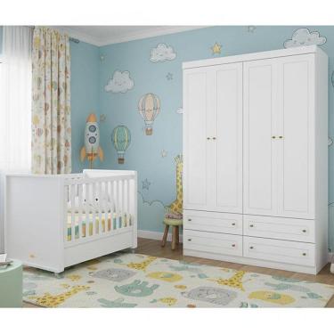 Imagem de Berço Tutto New E Guarda Roupa 4 Portas Mississipi Ambiente Branco Fosco - Matic