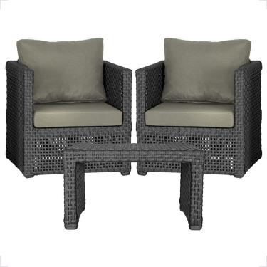 Imagem de Mesa E 2 Poltronas Madri Corda Náutica Estofado 8 Trama Preto