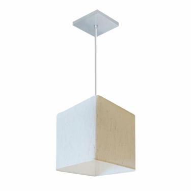 Imagem de Lustre Pendente Quadrado Vivare Md-4224 Cúpula Em Tecido 16/16x16cm - Bivolt Linho Bege 127/220v