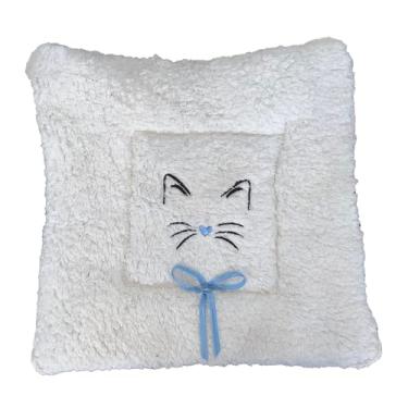 Imagem de Tapete Colchonete Pet para Gatos Sasha Médio Quadrado, Sherpa Impermeável, Bordado Artesanal, Palha, 50x50cm (Azul)