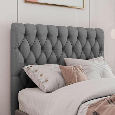 Imagem de Cabeceira Estofada Casal 140 Cm Topázio Veludo Cinza