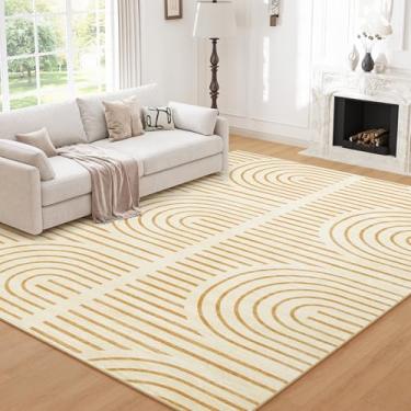 Imagem de ARKIIKI Tapetes de 15 x 23 cm para sala de estar, tapetes de área laváveis Boho para quarto, tapetes antiderrapantes de borracha para sala de jantar, casa, apartamento, amarelo