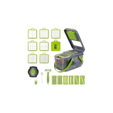 Imagem de Cortador e Ralador de Vegetais Multifuncional, 22 Peças, Plástico e Metal, Cinza/Verde/Branco, com Descascador, Separador de Ovos, Protetor de Mão