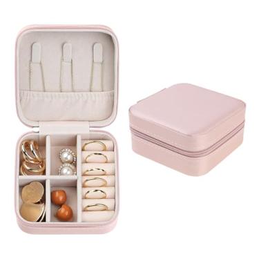 Imagem de Caixa de joias de viagem para meninas e mulheres, presente de aniversário, pequena bolsa organizadora de joias de couro PU, porta-joias, 10 x 10 x 5 cm, rosa Sakura
