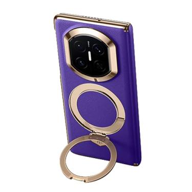 Imagem de HAOMRIYL Capa de couro para Huawei Mate X7, suporte de anel magnético, capa traseira de telefone, capa protetora de dobradiça de luxo, capa antiqueda, roxa, mate X7